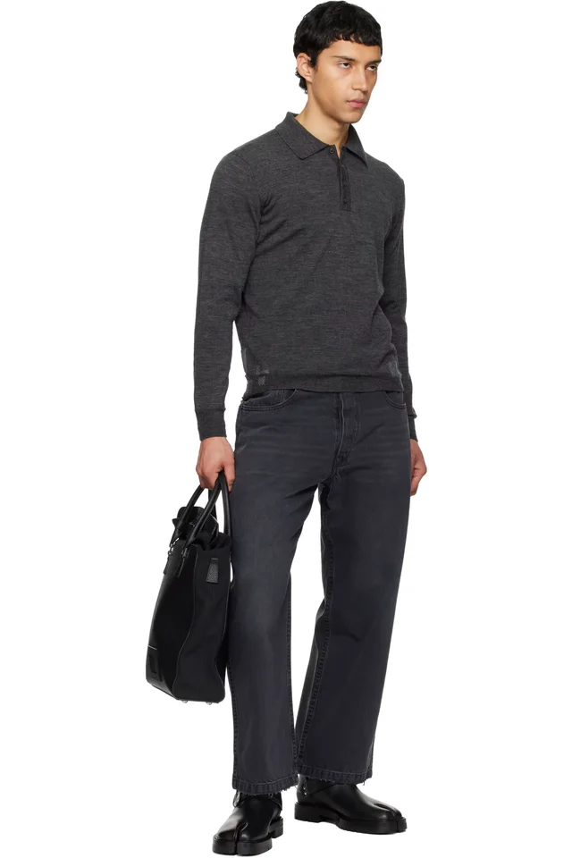 Maison Margiela Gray Patchwork Knit Polo, photo 4 of 4 from SSENSE