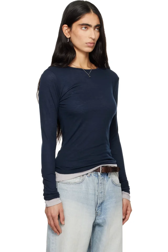 TONYWACK Navy Layered Long Sleeve T-shirt, photo 2 of 4 from SSENSE