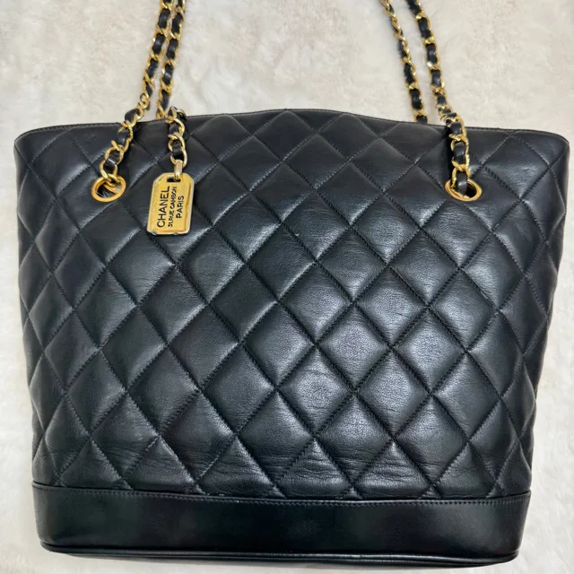 Chanel Black lambskin Matelassé Medium Tote/Shoulder Bag in Black Lambskin from SparklesnDreams