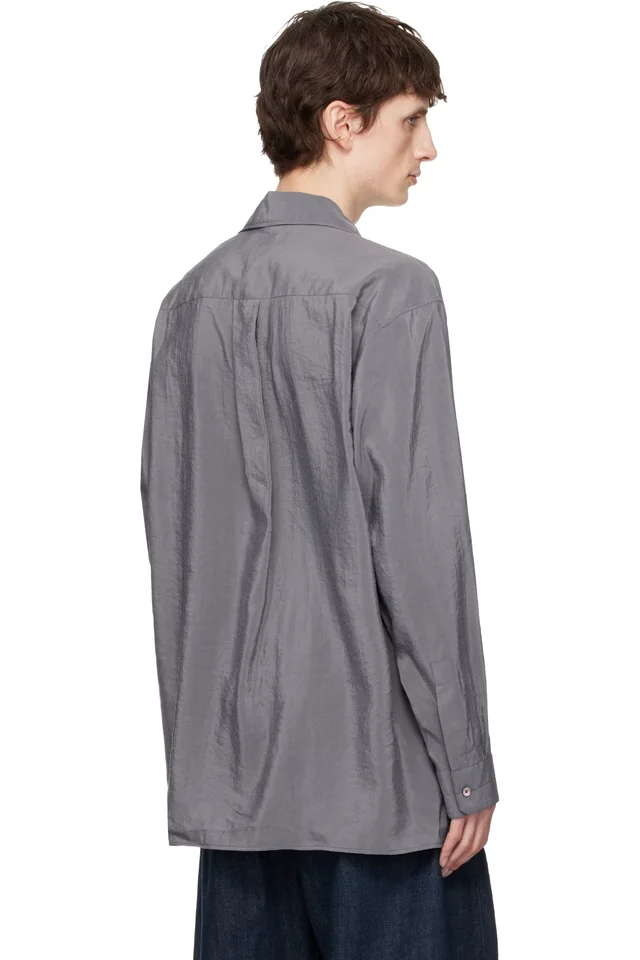 LEMAIRE Gray Convertible Collar Dry Silk Shirt, photo 3 of 4 from SSENSE