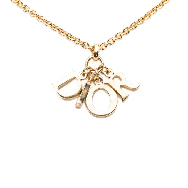Gold Dior Gold Plated Logo Pendant Necklace in Gold from Designer Revival