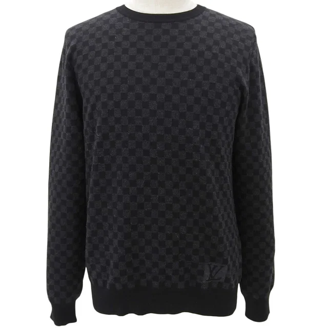 Louis Vuitton Damier Pattern Knit Top #S Black/Gray in Black Wool from VINTAGE QOO TOKYO