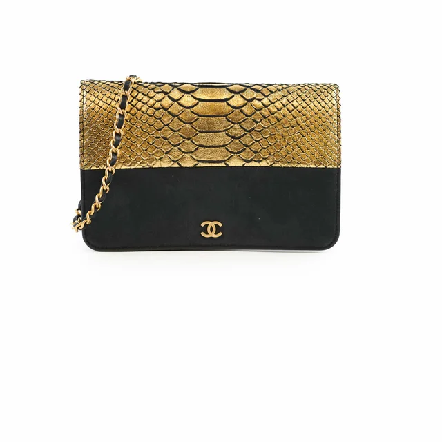 Chanel WOC Black Gold 22 Series in Black Python from The Purse Affair