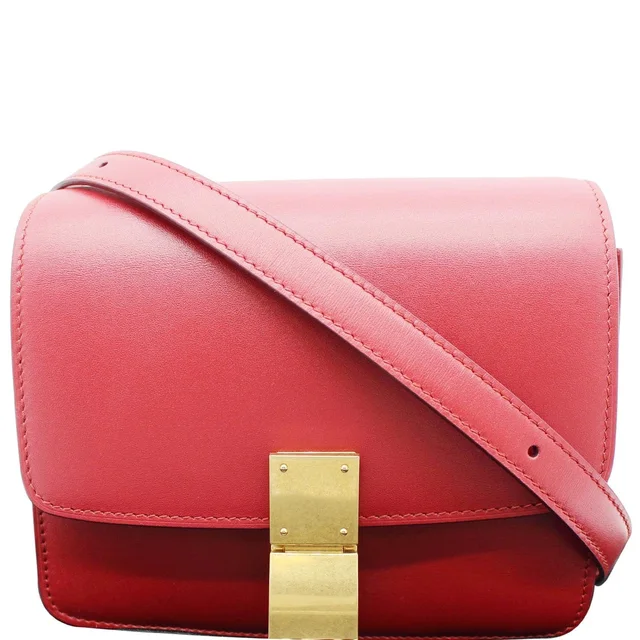 Celine Small Classic Box Leather Flap Shoulder Bag Red in Red Box leather from Dallas Designer Handbags