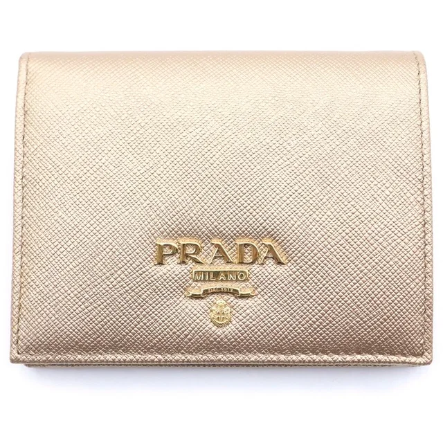 Prada Saffiano Bifold Wallet Gold Leather in Gold Saffiano leather from The Reluxe