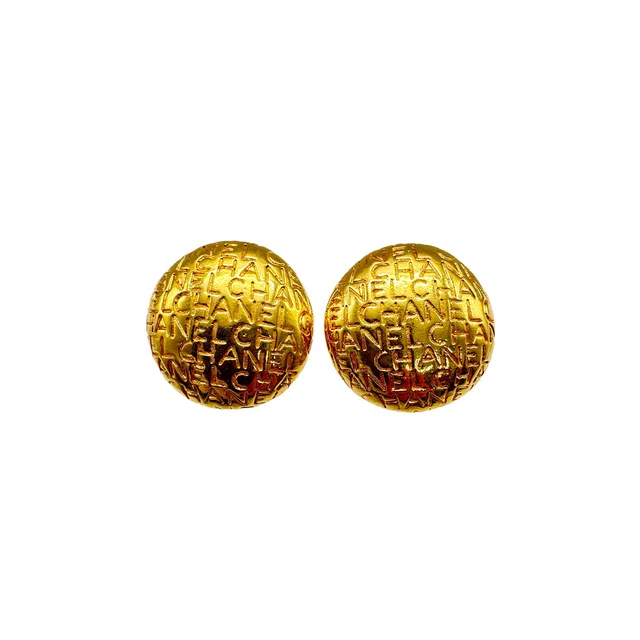 Chanel Vintage Earrings Logo Round Gold Accessory in Gold from Luxury Promise