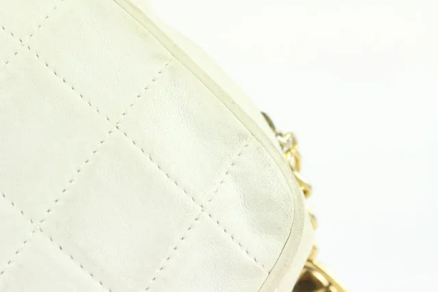 Chanel White Quilted Leather Diamond Clutch on Chain Tassel Bag in White Leather from Bagriculture