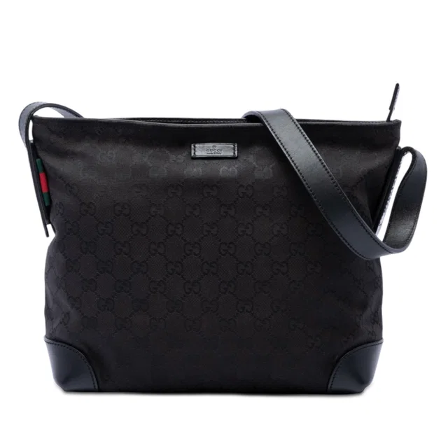 Black Gucci GG Canvas Web Crossbody in Black Canvas from Designer Revival