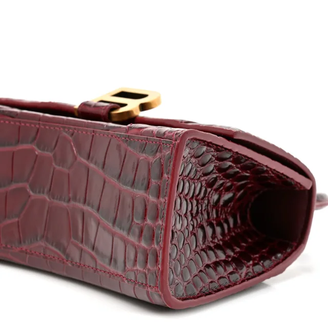 Balenciaga Shiny Calfskin Crocodile Embossed Hourglass Top Handle Bag XS Dark Red in Red Calfskin from FASHIONPHILE, photo 9 of 12
