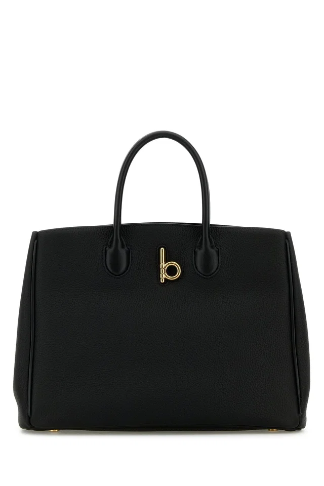 Burberry Pebbled Calf Leather Top Handle Bag — Black in Black Calfskin from HEWI