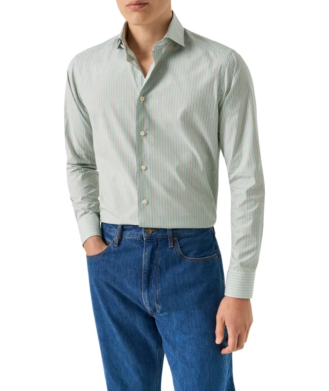 Eton Slim-Fit Striped Breeze Poplin Dress Shirt in Green, photo 2 of 5 from Harry Rosen