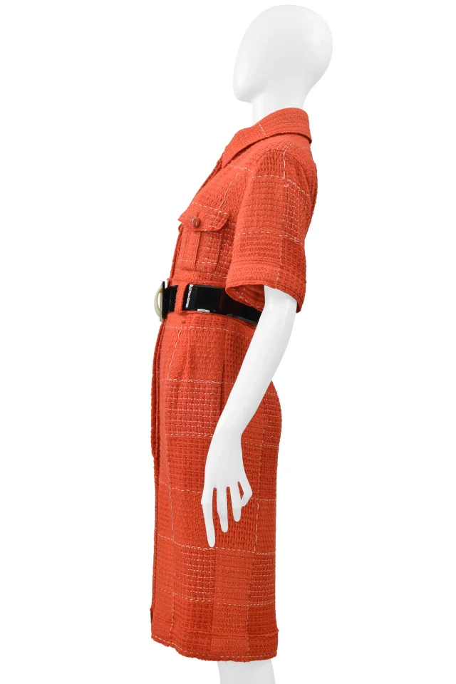 Chanel By Karl Lagerfeld Red Tweed Day Dress With Fancy Belt 2007 in Red Tweed from Resurrection Vintage, photo 8 of 10