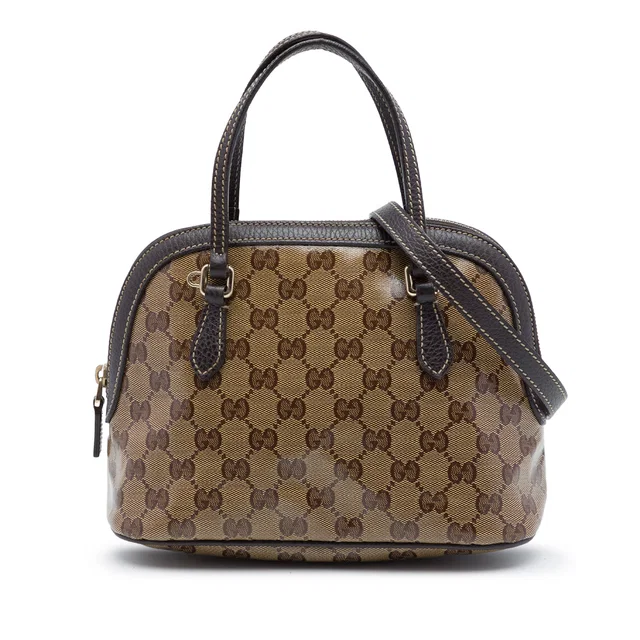 Beige Gucci Mini GG Crystal Dome Satchel in Beige Coated canvas from Designer Revival