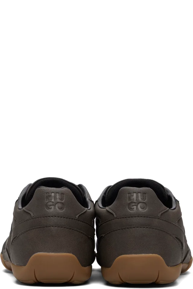 Hugo Brown Stacked Logo Faux-Leather Sneakers, photo 2 of 5 from SSENSE