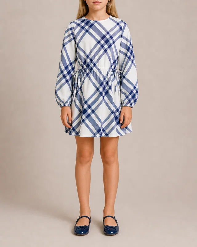 Burberry Kids White and Blue Checked Cotton Dress Size 10 years in White from Sellier