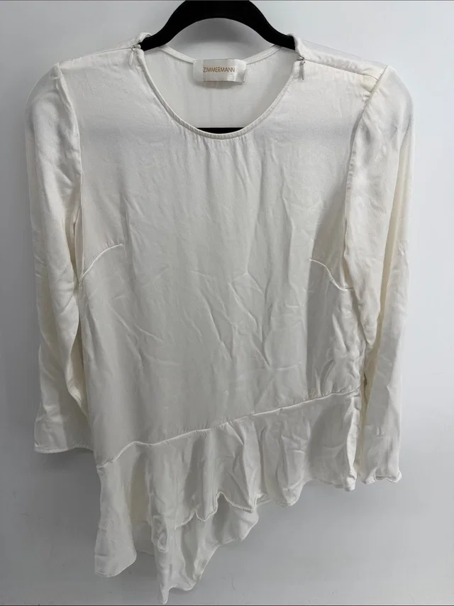Zimmermann Satin Long Sleeve Assymetrical Hem Top Sz 0 in white Satin from Poshmark
