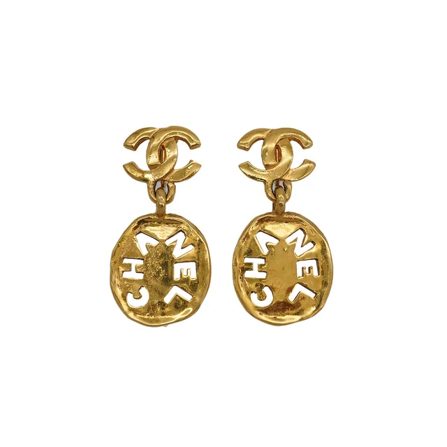 Chanel Vintage Earrings Cocomark Logo Swing Gold Accessory in Gold from Luxury Promise