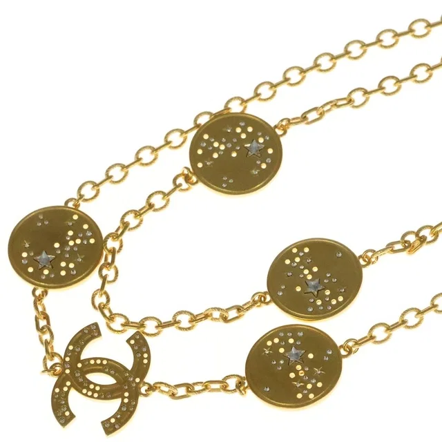 Chanel CC Logo 24K Rhinestone Chain Long Necklace Gold in Gold from The Reluxe
