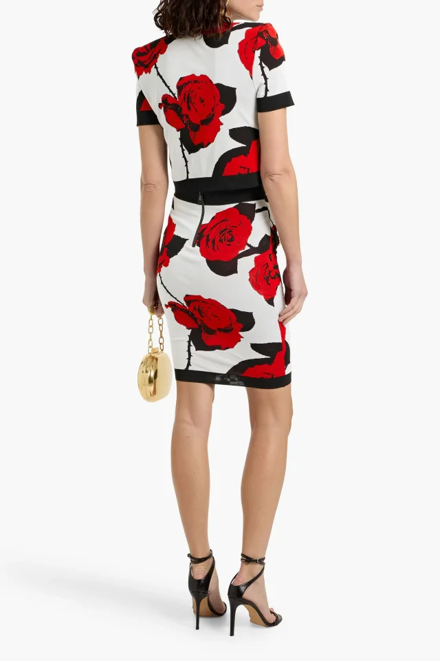 Balmain Floral Jacquard-Knit Mini Skirt in Red, photo 3 of 4 from THE OUTNET