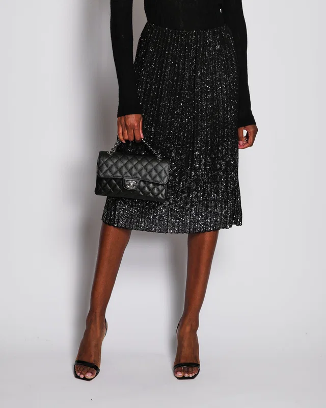 Chanel Black Pleated Waterfall Sequin Midi Skirt Size FR 34 (UK 6) in Black from Sellier