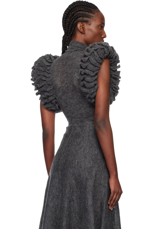 ALAÏA Gray Mohair Knit Sculptural Ruffle Bodysuit, photo 3 of 4 from SSENSE