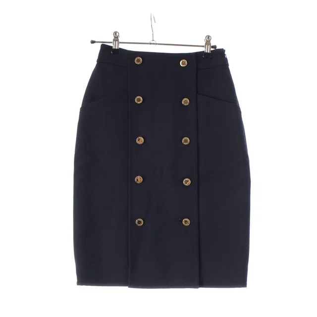 Louis Vuitton Nicolas Ghesquiere by Wool Rayon Gold Button Front Slit Skirt in Gold Wool from The Reluxe
