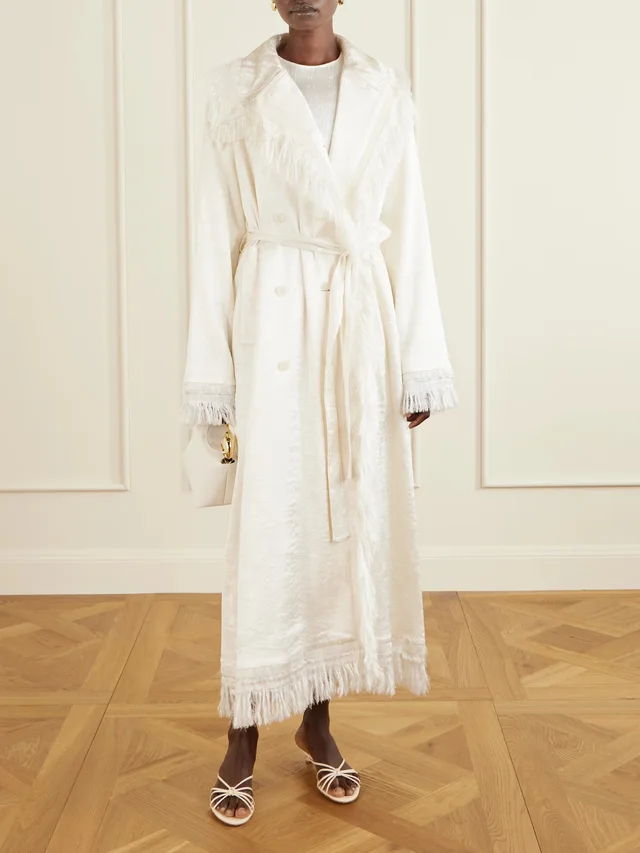 FFORME Lise tie-detailed fringed silk-blend trench coat in Beige, photo 2 of 2 from NET-A-PORTER (Canada)