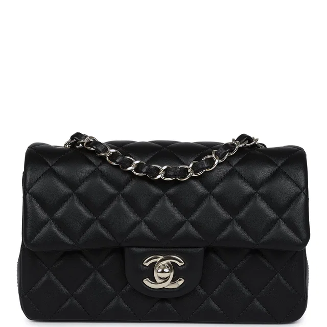 Chanel Mini Classic Rectangular Flap Bag Black Lambskin Light Gold Hardware in Black Lambskin from Madison Avenue Couture