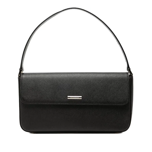 Black Burberry Leather Flap Shoulder Bag in Black Leather from Designer Revival