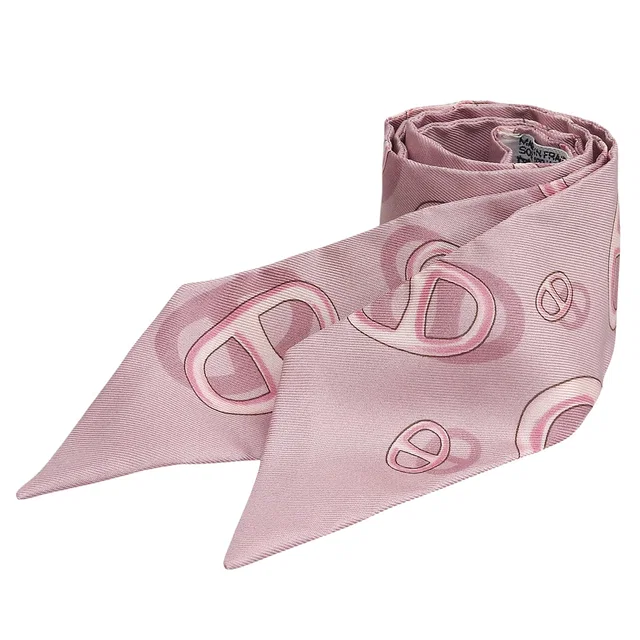 Hermès Chaine d'Ancre pattern Twilly pink in Pink Silk from VINTAGE QOO TOKYO
