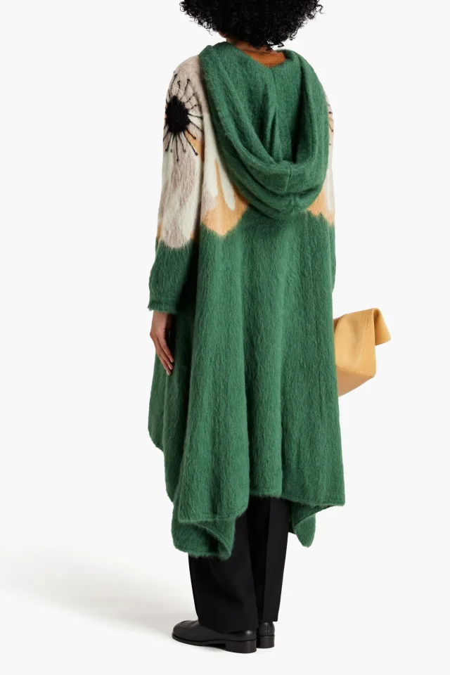 Valentino Garavani Jacquard-Knit Mohair-Blend Hooded Coat in Green, photo 3 of 4 from THE OUTNET