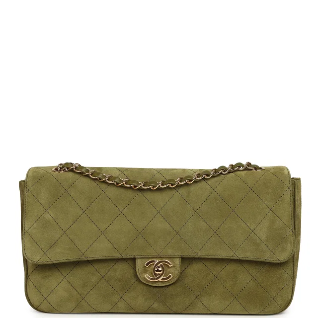 Chanel Maxi "Souplissimo" Small Flap Bag Khaki Suede Gold Hardware in Green Suede from Madison Avenue Couture