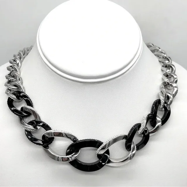 Swarovski Crystal Armor Gunmetal And Silver Pave Link Necklace in gray|black|silver from Poshmark