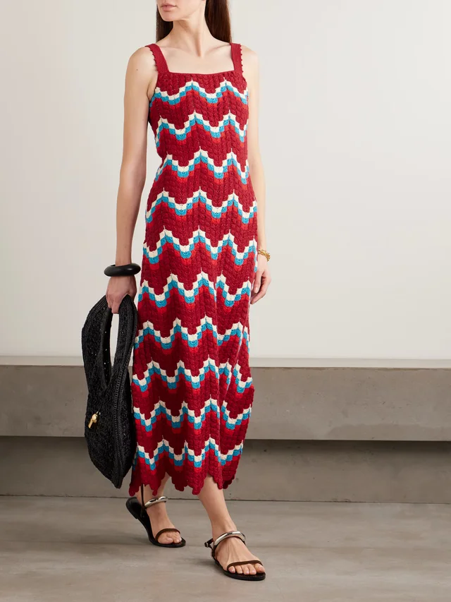 ESCVDO Marea scalloped crocheted cotton maxi dress in Red, photo 2 of 2 from NET-A-PORTER (Canada)