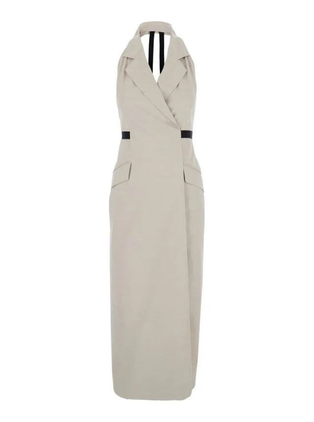 Max mara Beige Dress with notched revers and open back in Blend Cotton and Virgin Wool Woman in Beige 52% Cotton 46% Virgin Wool 2% Elastane from Gaudenzi Boutique, photo 1 of 1