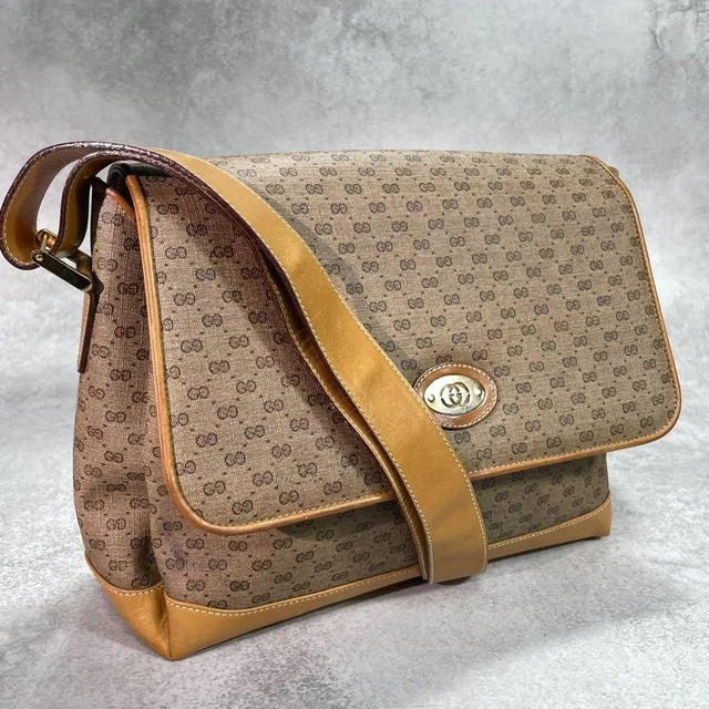 Gucci GG Shoulder Bag Brown Beige Logo Leather in Brown Leather from The Reluxe