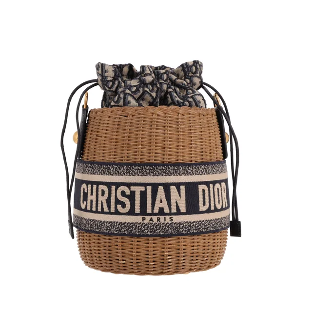 Dior Bucket handbag in beige wicker, canvas and Bleu Marine leather in Beige Canvas from Collector Square, photo 2 of 4