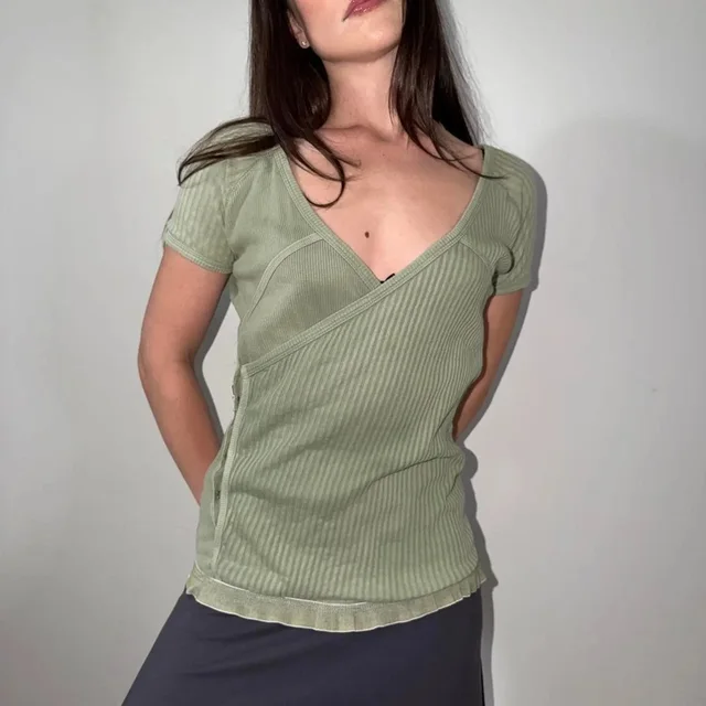 Diesel Vintage Sage Green Ribbed Wrap Top, Women's (Size M) from Grailed
