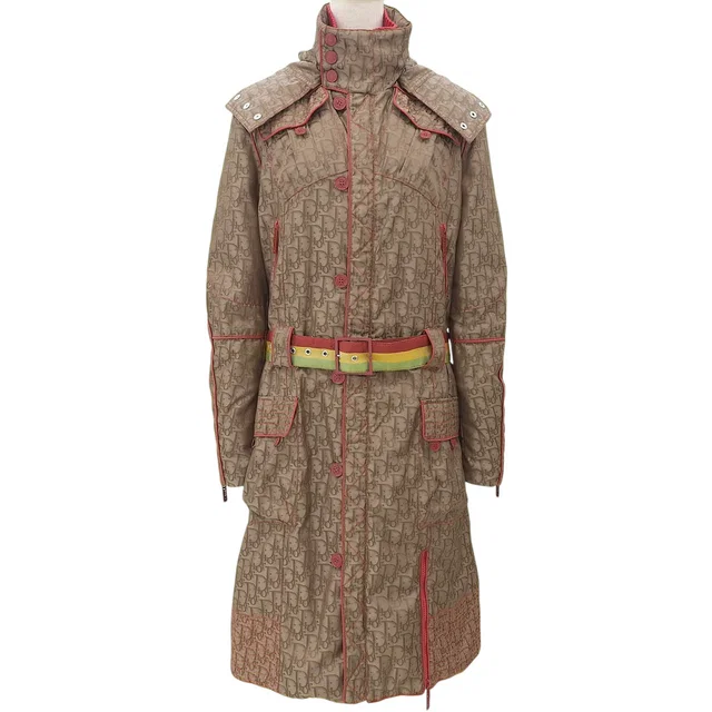 Dior Rasta Trotter Pattern Logo Button Padded Coat #38 Brown/Red/Multi in Brown from VINTAGE QOO TOKYO
