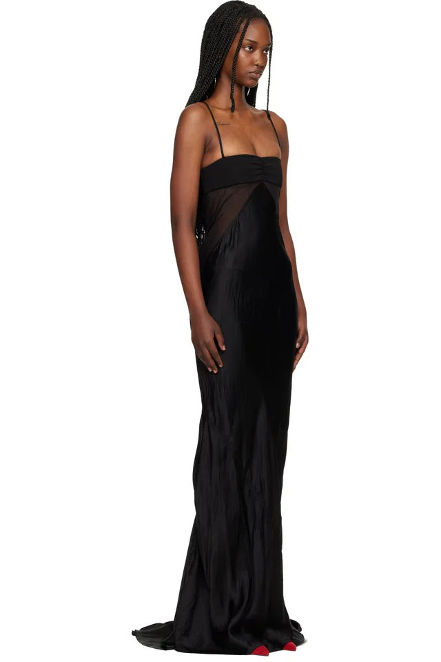 Rick Owens Black Temple Combo Slip Maxi Dress, photo 2 of 4 from SSENSE