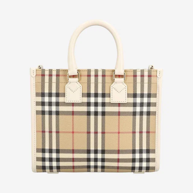 Burberry Plaid Check Canvas Tote Bag — Beige Polyurethane in Beige Canvas from HEWI