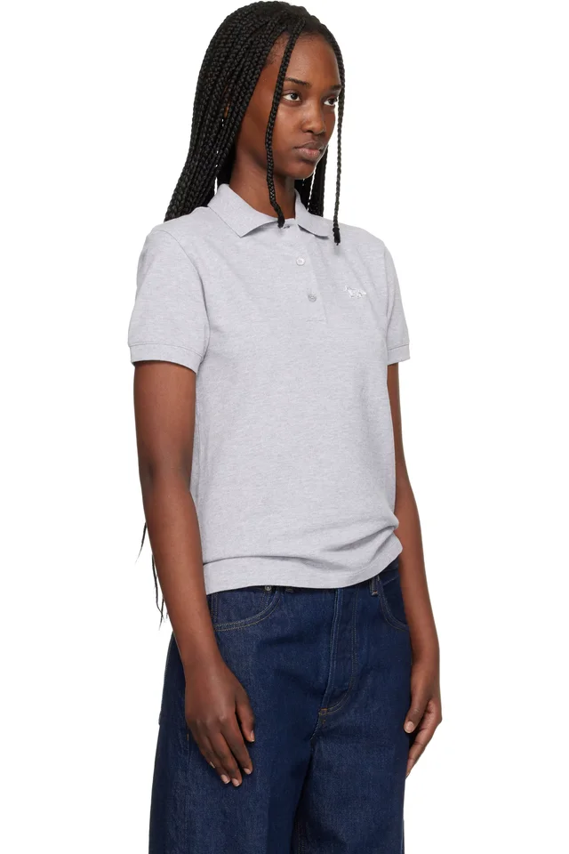 Maison Kitsuné Gray Baby Fox Regular Polo, photo 2 of 4 from SSENSE