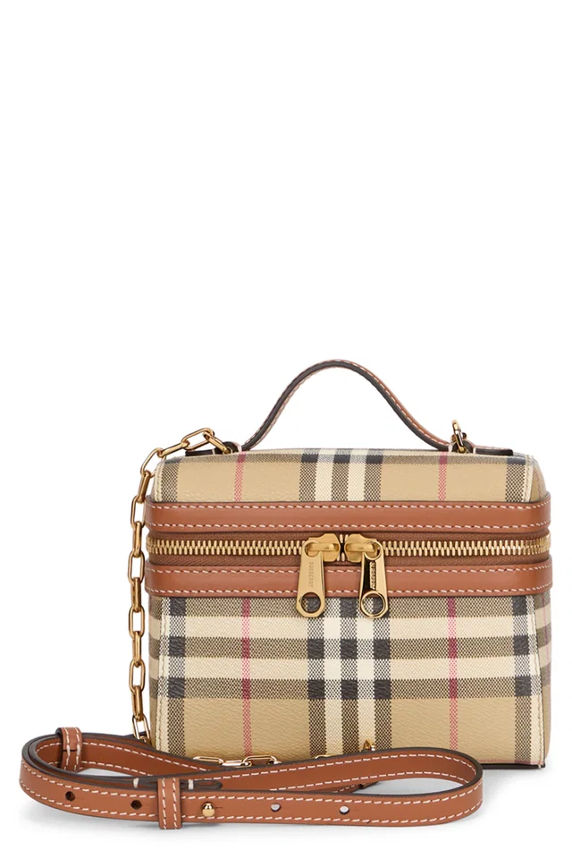 Burberry Tartan-Check Canvas Top Handle Bag — Beige Polyurethane in Beige Canvas from HEWI
