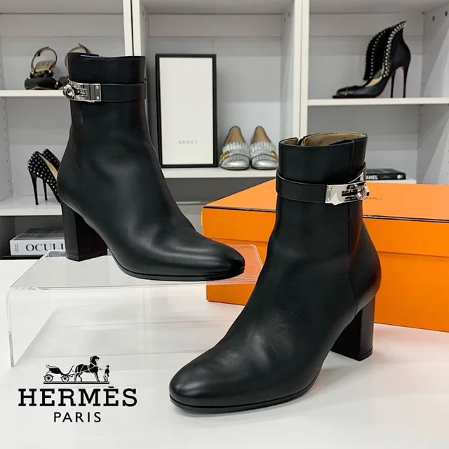 Hermès Saint Germain Kelly Leather Short Boots Black in Black Leather from The Reluxe