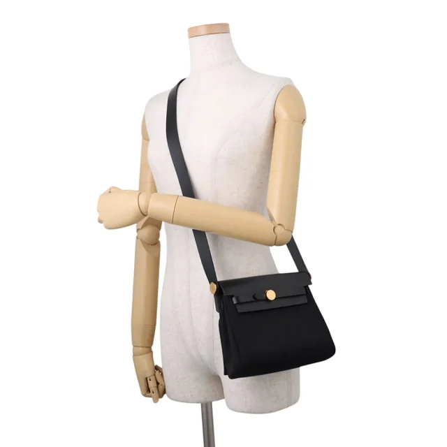Hermès Herbag zip Black Toile Military Vache Hunter Leather Size Mini in Black Leather from GALLERY RARE, photo 4 of 7