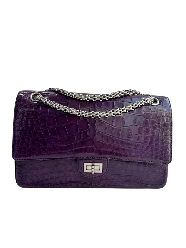 Chanel Reissue Large 228 Purple Alligator Flap SHW in Purple Crocodile from Luxury Promise