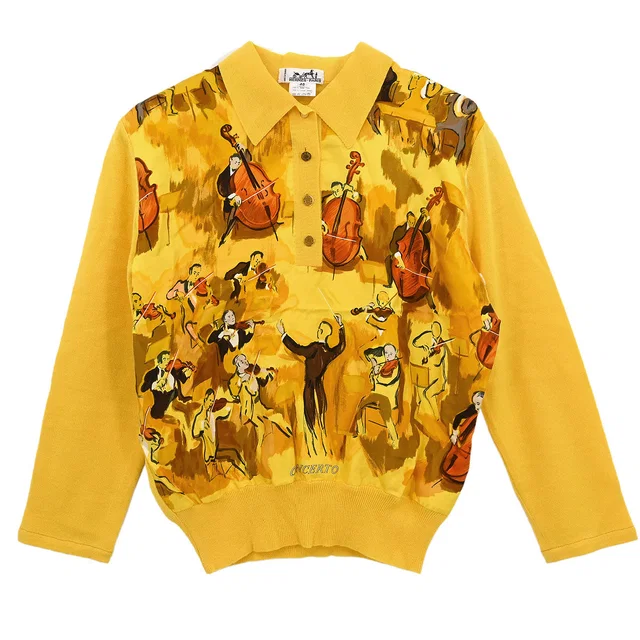 Hermès 1980s CONCERTO Twillaines Polo Shirt Top #40 in Silk from AMORE Vintage Tokyo