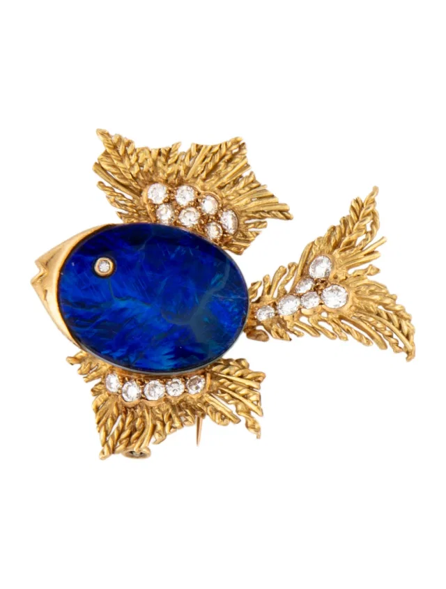 Boucheron 18K Opal & Diamond Fish Pin Brooch in multicolor from The RealReal