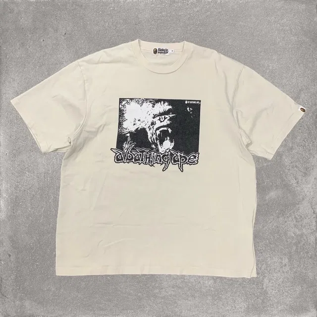 Maison Margiela Bape Medium Tee Mad Ape Graphic Acid Wash Ivory White in Beige in white|neutral from Grailed