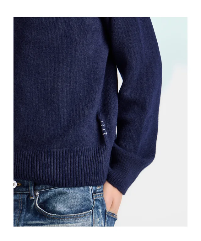 J.W.Anderson Mens v-neck cashmere jumper in navy, photo 2 of 2 from SENSER